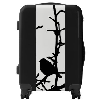 Black Bird on Tree Branch White Background Luggage