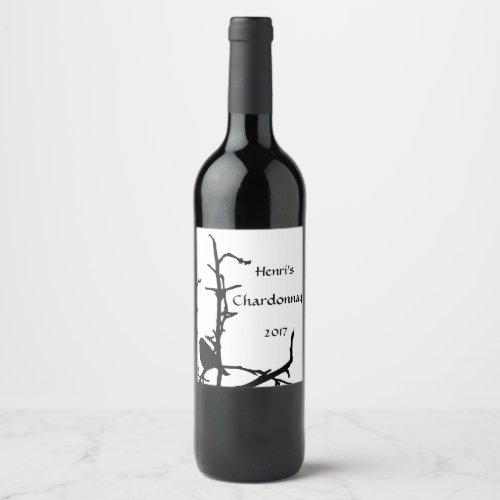 Black Bird on Tree Branch White Wine Label