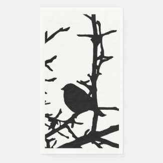 Black Bird on Tree Branches Paper Guest Towel