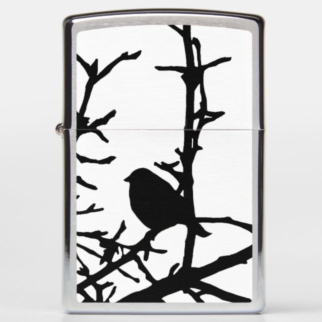 Black Bird on Tree Branches Zippo Lighter (Front)