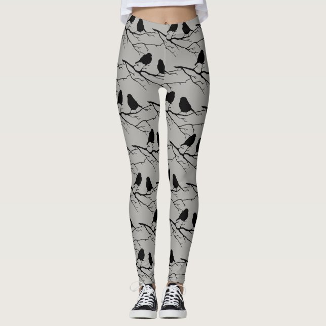 Black Bird Silhouette Cute Bird Art Leggings (Front)