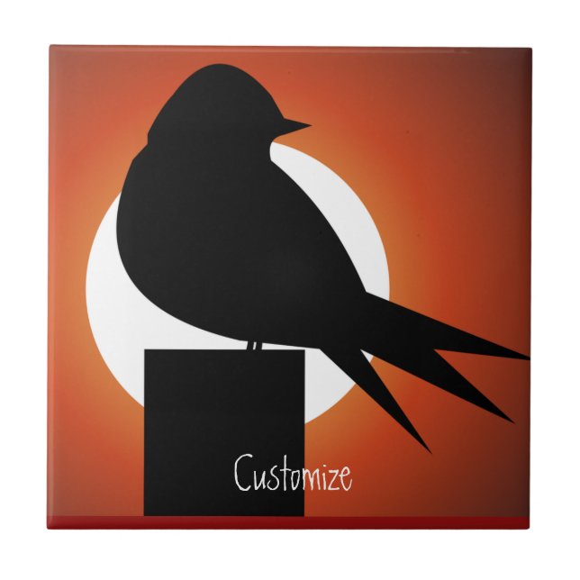 Black Bird Silhouette Sun Thunder_Cove Ceramic Tile (Front)