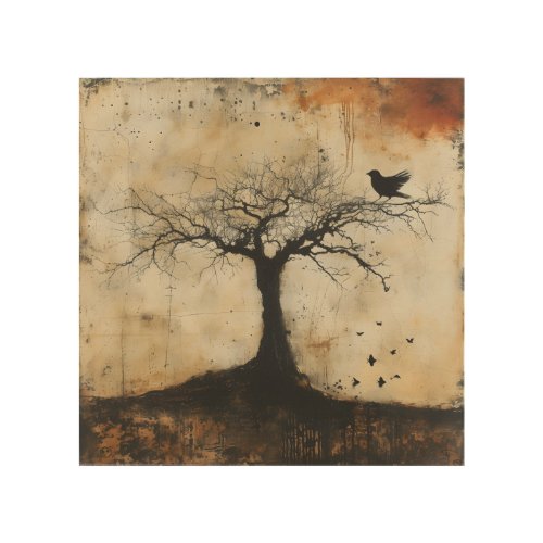 Black Bird Silhouette Wood Wall Art