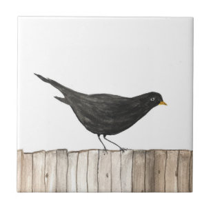 Black Bird Watercolor wildlife art vintage Ceramic Tile
