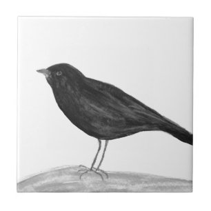 Black Bird Watercolor wildlife art vintage Ceramic Tile