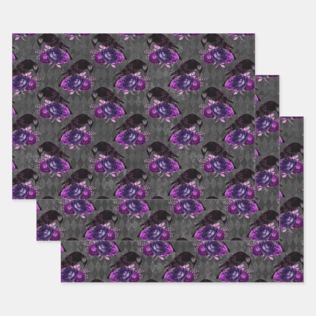 Black Birds and Purple Roses Wrapping Paper Sheets (Set)