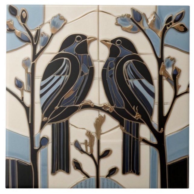 Black Birds Art Nouveau Bird Art Deco BlackBird Ceramic Tile (Creator Uploaded)