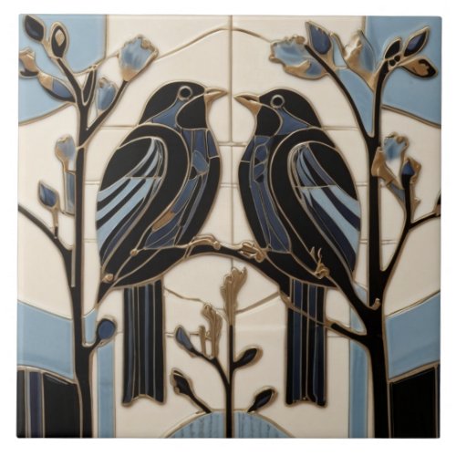 Black Birds Art Nouveau Bird Art Deco BlackBird Ceramic Tile