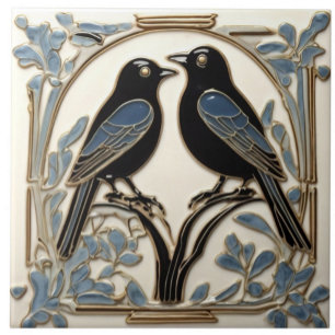 Black Birds Art Nouveau Bird Art Deco BlackBirds Ceramic Tile