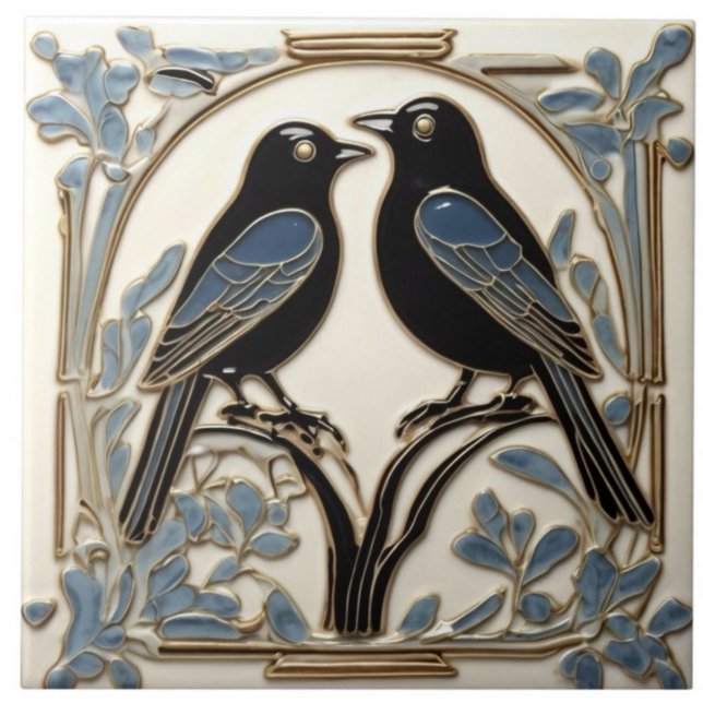 Black Birds Art Nouveau Bird Art Deco BlackBirds Ceramic Tile (Creator Uploaded)