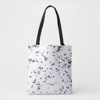 BLACK BIRDS FLYING ON SKY TOTE BAG