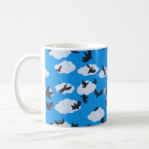 Black Birds Flying Through Clouds Coffee Mug