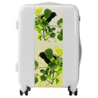 Black Birds on Green Leaves Yellow Luggage