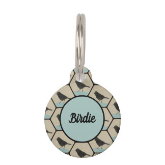 Black Birds on Teal Blue Perch Pet ID Tag