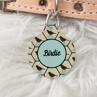 Black Birds on Teal Blue Perch Pet ID Tag