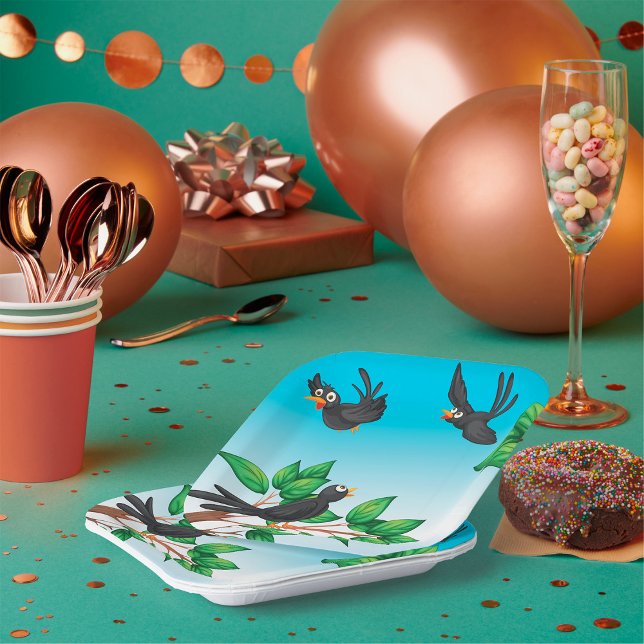 Black Birds on Tree Branches Paper Plates (Creator Uploaded)