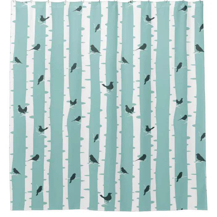 Black Birds On White Birch Trees Shower Curtain Zazzle Com Black Birds On White Birch Trees Shower, Birch Tree Shower Curtain