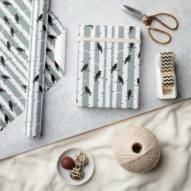 Black birds perched on a tree trunk Wrapping Paper (Crafts)