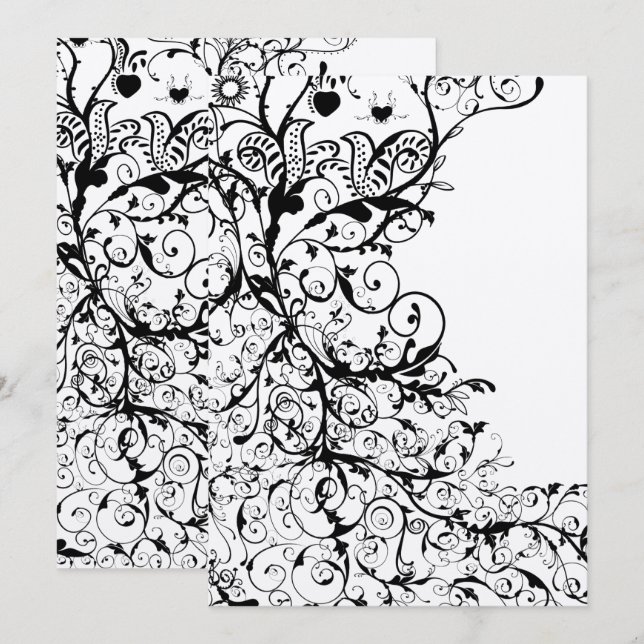 Black Birds & Swirls Wedding Invitation #31g (Front/Back)