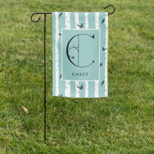 Black Birds White Birches with Monogram C Garden Flag