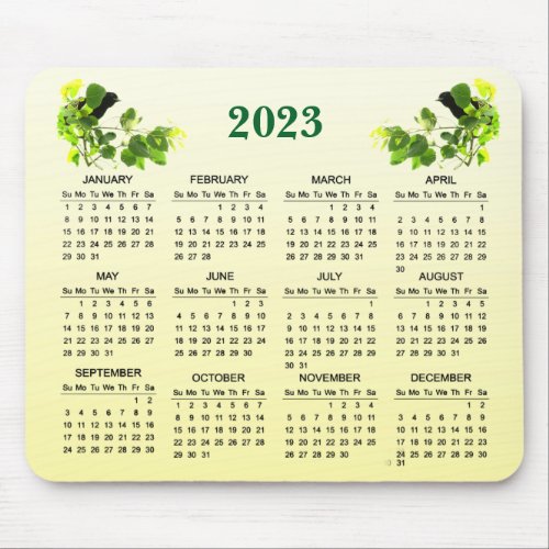 Black Birds Yellow 2023 Nature Calendar Mousepad