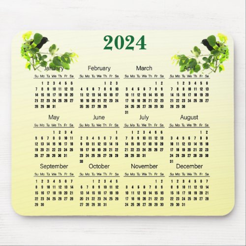 Black Birds Yellow 2024 Nature Calendar Mousepad