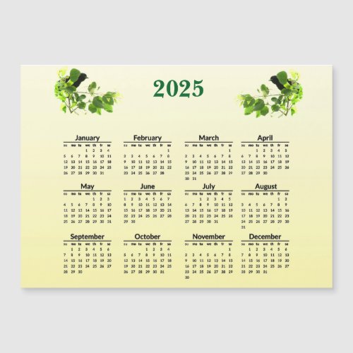 Black Birds Yellow 2025 Calendar Magnetic Card