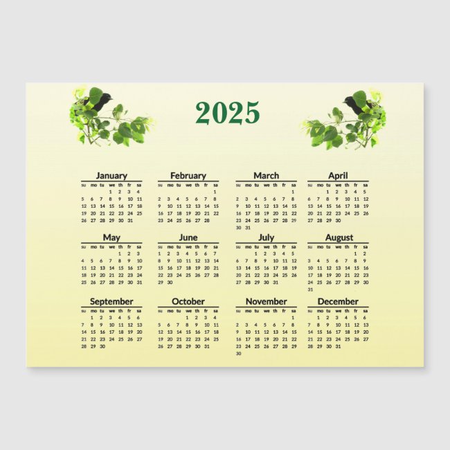 Black Birds Yellow 2025 Calendar Magnetic Card