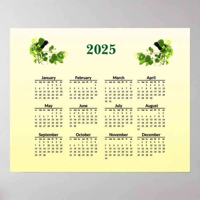 Black Birds Yellow 2025 Calendar Poster