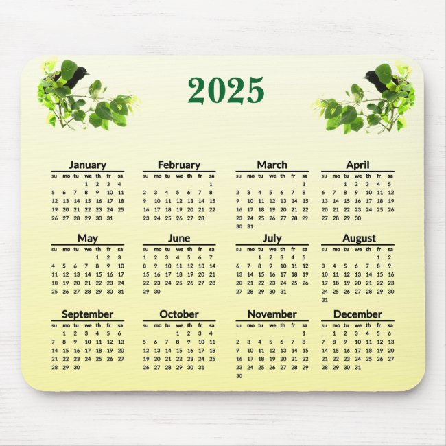 Black Birds Yellow 2025 Nature Calendar Mousepad