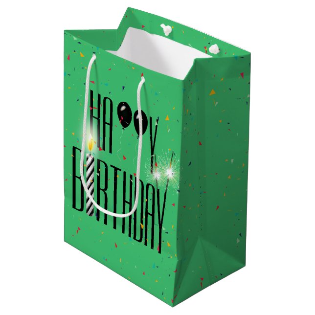 Black Birthday Balloons and Sparkler Medium Gift Bag (Front Angled)