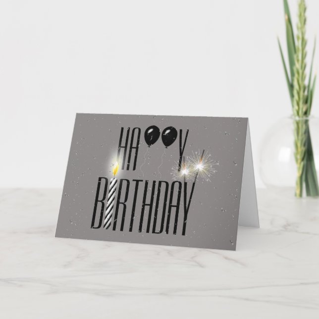 Black Birthday Balloons with Sparkler  Card (Front)
