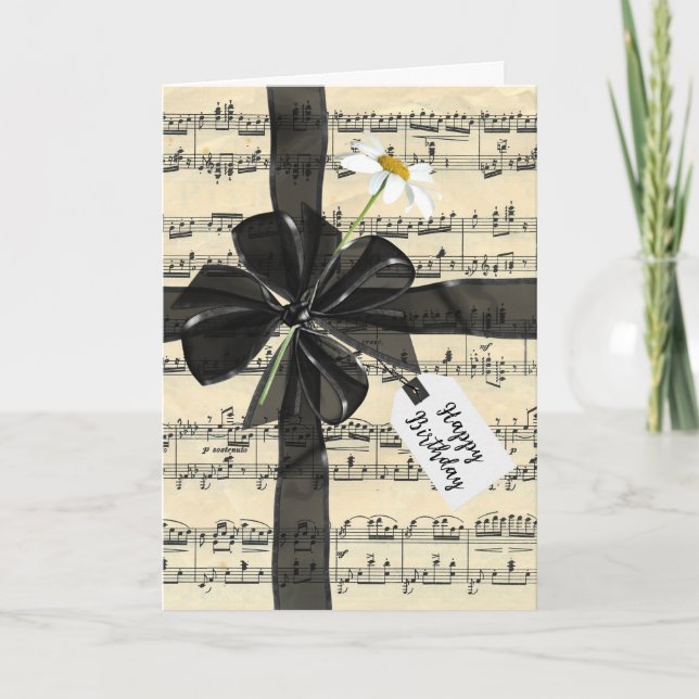 Black Birthday Bow On Music Card (Front)