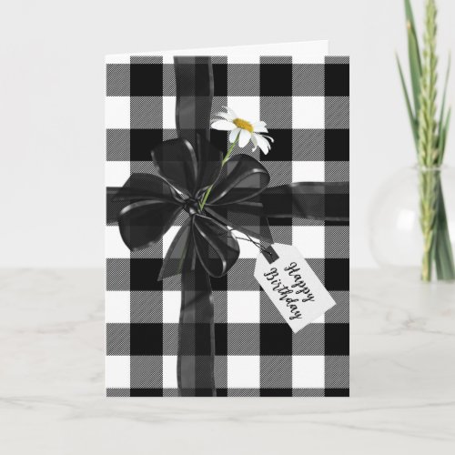 Black Birthday Bow On Plaid Card