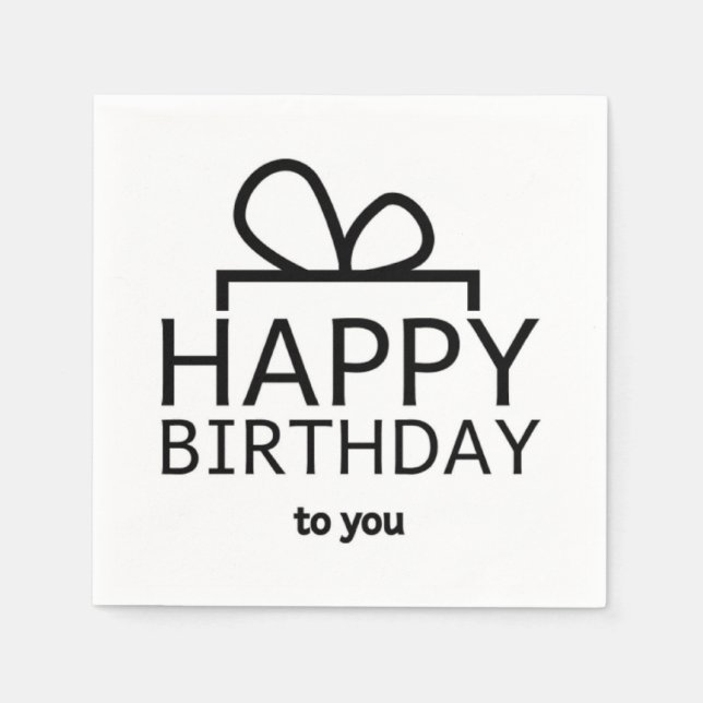 Black Birthday Design On White Paper Napkins (Front)