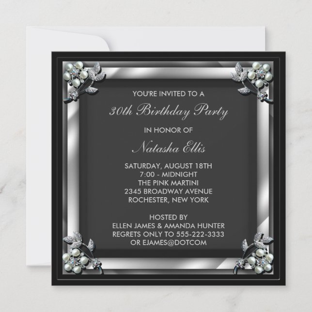 Black Birthday Event Party Invitation Template (Front)
