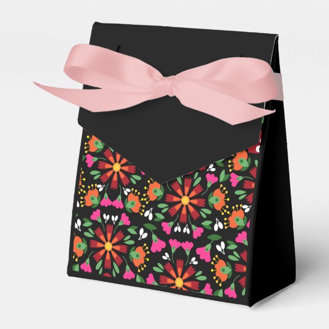 Black Birthday Flower Fiesta Mexican Embroidery Favor Boxes (Front Side)