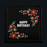 Black Birthday Flower Fiesta Mexican Embroidery Gift Box<br><div class="desc">Bright ethnic Mexican embroidery will give you comfort and warmth for organizing a stylish birthday party. Just replace all the text with your own and enjoy the holiday. Bright and juicy floral seamless ethnic pattern created specifically in the style of Mexican embroidery. Bright colors on a black background perfectly contrast...</div>