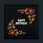 Black Birthday Flower Fiesta Mexican Embroidery Gift Box<br><div class="desc">Bright ethnic Mexican embroidery will give you comfort and warmth for organizing a stylish birthday party. Just replace all the text with your own and enjoy the holiday. Bright and juicy floral seamless ethnic pattern created specifically in the style of Mexican embroidery. Bright colors on a black background perfectly contrast...</div>