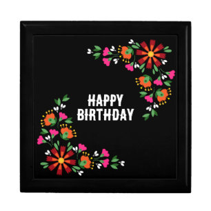 Black Birthday Flower Fiesta Mexican Embroidery Gift Box