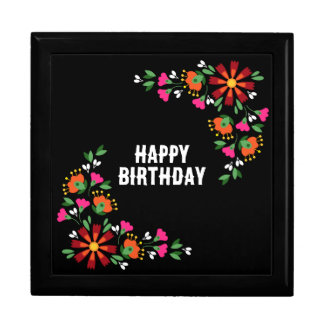 Black Birthday Flower Fiesta Mexican Embroidery Gift Box