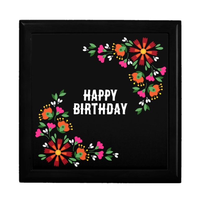 Black Birthday Flower Fiesta Mexican Embroidery Gift Box (Front)
