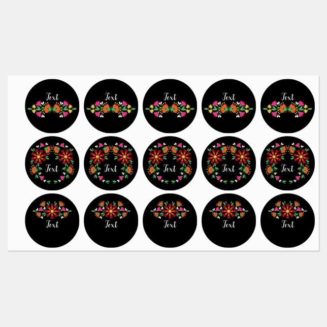 Black Birthday Flower Fiesta Mexican Embroidery Labels (Sheet)