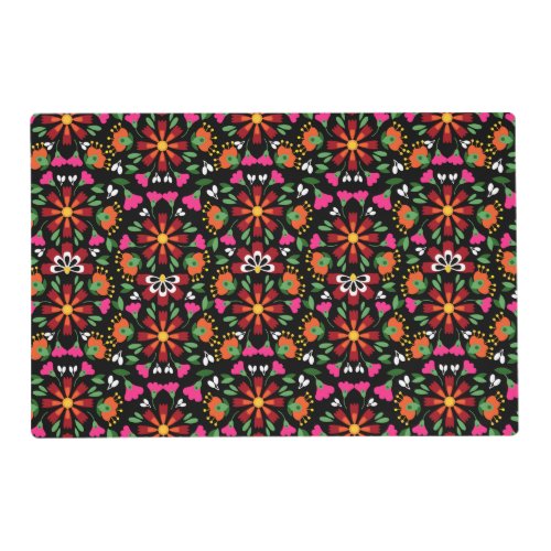 Black Birthday Flower Fiesta Mexican Embroidery Placemat