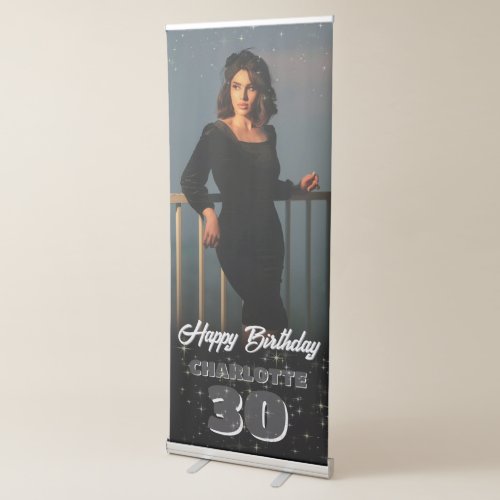 Black Birthday Party Celebration Photo Welcome Retractable Banner