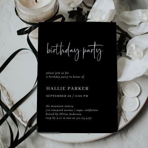 Black Birthday Party  Simple Modern and Minimal Invitation