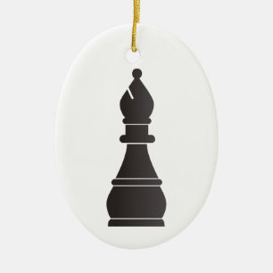 Black bishop chess piece ceramic ornament