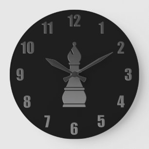 Black bishop chess piece large clock