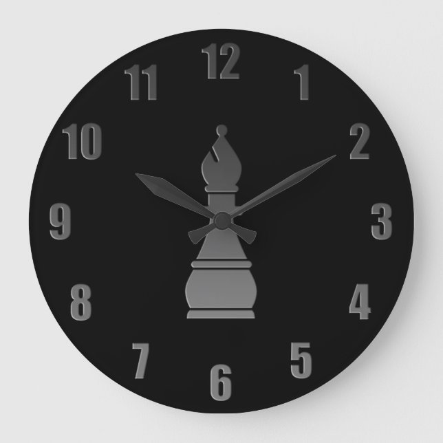 Black bishop chess piece large clock (Front)