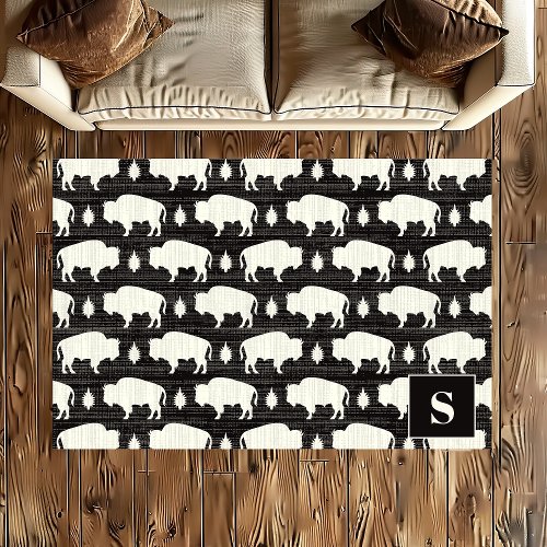 Black Bison Pattern Boho Monogram Rug